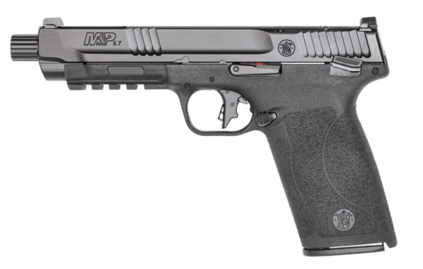 Smith & Wesson M&P 5.7 pistol with an optics-ready slide, allowing easy red dot sight installation.ctical performance.