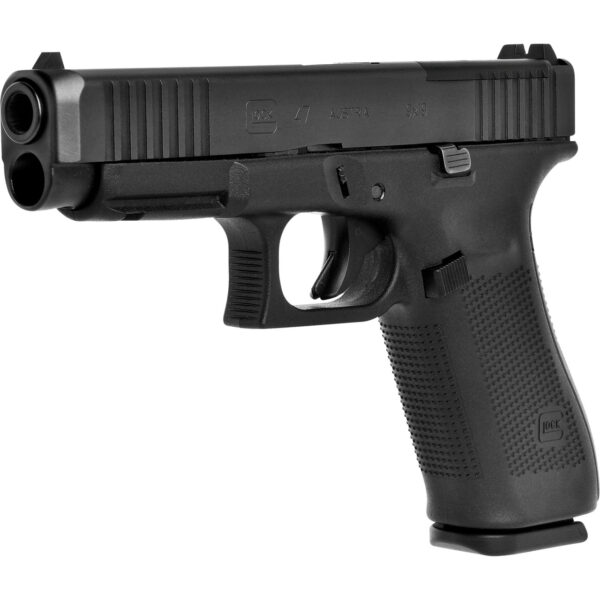 Glock 47 MOS 9mm pistol with optics-ready MOS system, front slide serrations, and a 17-round magazine, perfect for law enforcement, home defense, and tactical use.