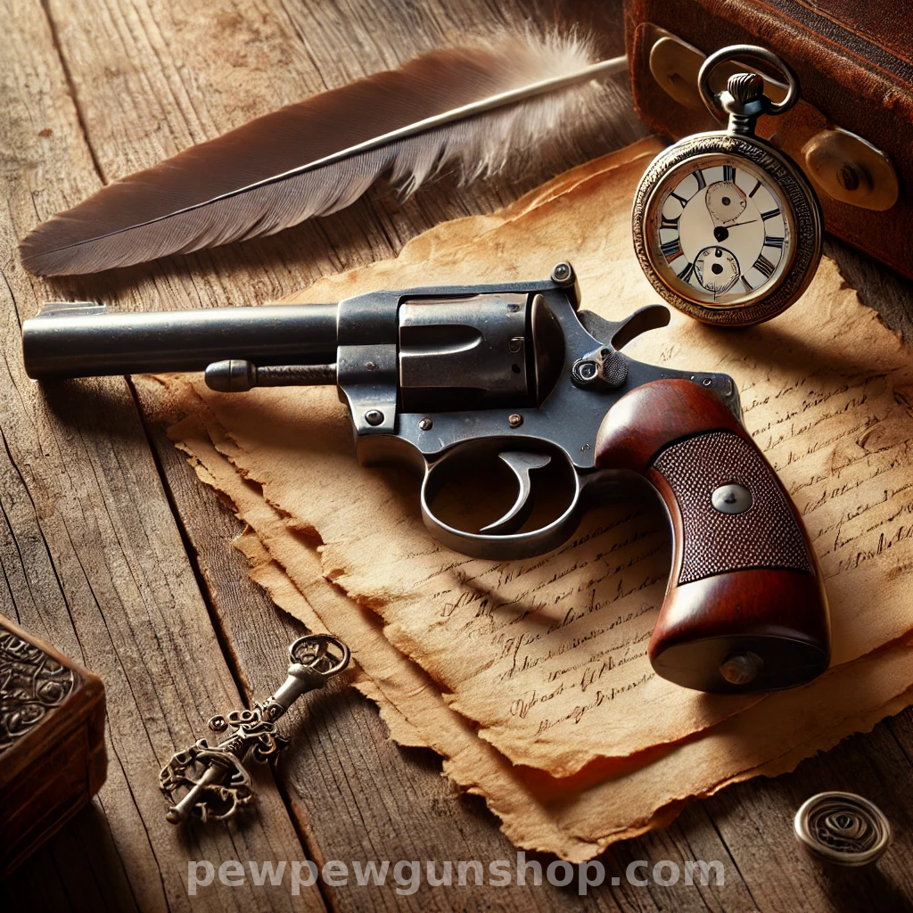 Bond Arms Rough n’ Rowdy Derringer with stainless steel barrel, chambered in .410 gauge and .45 LC, placed on a rustic wooden surface with ammunition."