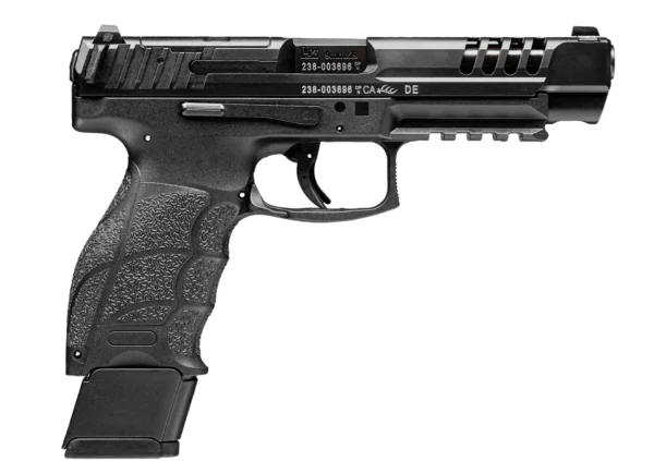 Heckler & Koch VP9L OR 9mm Pistol with a 5-inch barrel, optics-ready slide, ergonomic grip, and front/rear slide serrations for improved accuracy and handling.