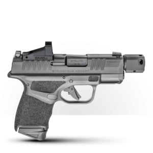 Springfield Armory Hellcat RDP micro-compact pistol with red dot sight and compensator.