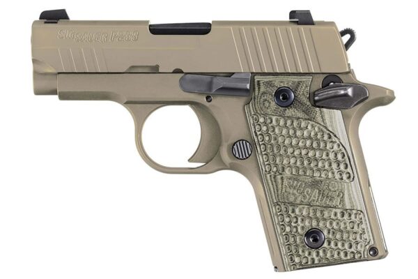 SIG Sauer P238 .380 ACP handgun with black finish and night sights, ideal for concealed carry and personal defense
